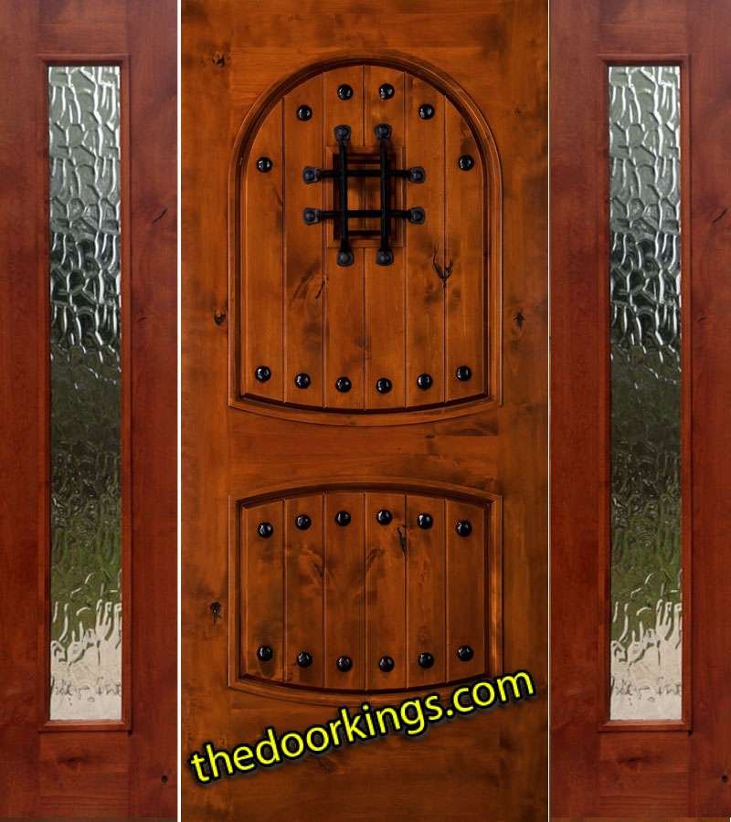 10 panel wood door with two mystic sidelites and a eliptical transom